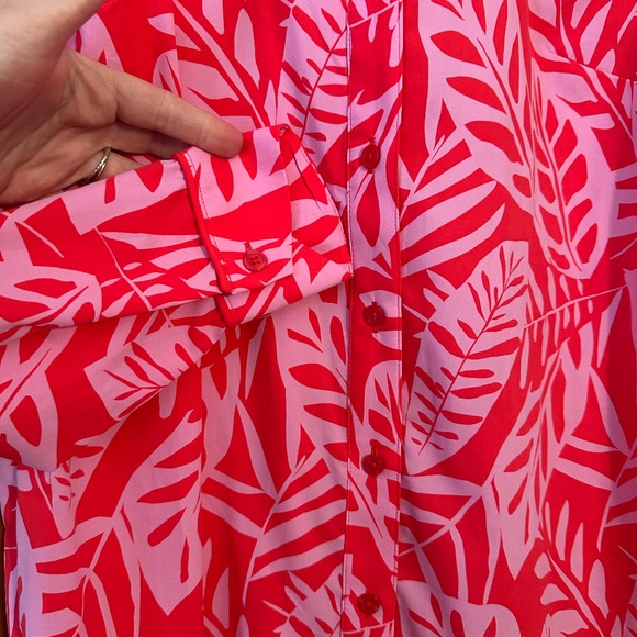 Coolibar Kitts Cover-up Shirt Dress UPF 50 in Pink/Red Leaves size S - Picture 6 of 11